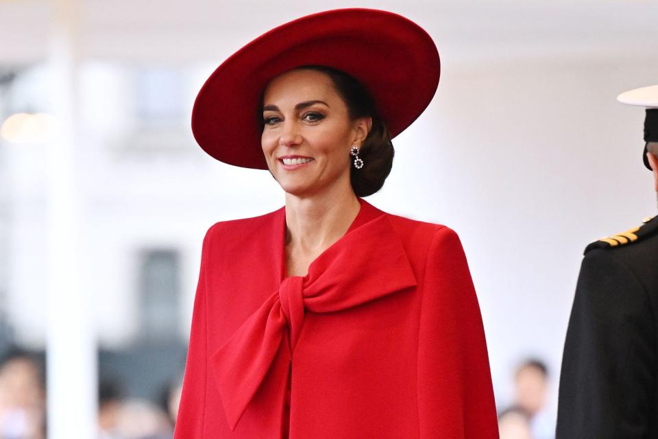 <p>Tim Rooke/Shutterstock </p> Kate Middleton at Korea state visit to U.K. on Nov. 21, 2023