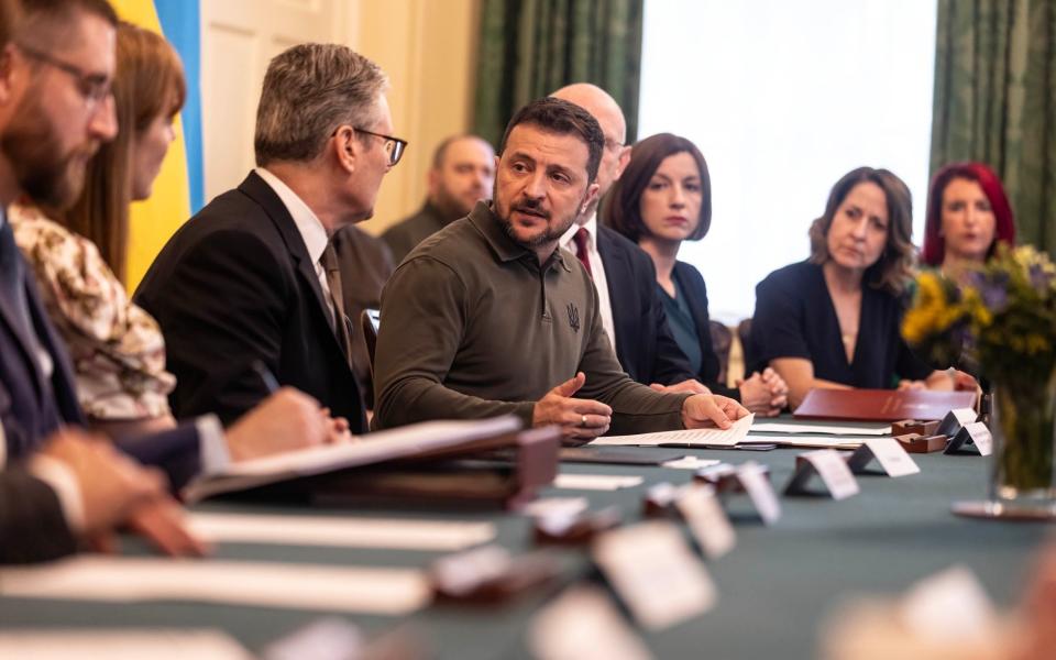 Volodymyr Zelensky making a historic address to the UK Cabinet today