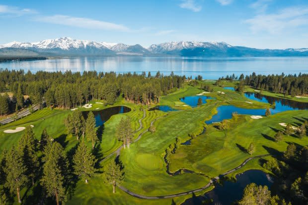 <p>Courtesy Image</p>Stateline, NV<p>As the annual host of the American Century Championship, golf’s made-for-TV celebrity event aired by NBC, <a href="https://edgewoodtahoe.com/" rel="nofollow noopener" target="_blank" data-ylk="slk:Edgewood Tahoe;elm:context_link;itc:0;sec:content-canvas" class="link ">Edgewood Tahoe</a> bedazzles A-listers and viewers alike with its spick-and-span fairways and postcard-perfect frontage on Lake Tahoe, one of the clearest lakes in the world. Open to the public since 1968, the George Fazio gem is punctuated by towering pines, snowcapped panoramas of the Sierra mountains, and dance-floor-slick putting surfaces, a byproduct of its alpine address, some 6,200-feet above sea level. (Don’t worry, the golf gods carry your ball 10-percent farther in the thin Nevada air).</p><p>After playing your way around the Lodge at Edgewood, a modern mountain retreat at the heart of the 235-acre property, Holes 16 to 18 treat players to, perhaps, the finest lakeside trio in America, where two par-5s bookend a beachside one-shotter that brims with boaters and rip-roaring fans cheering on Aaron Rodgers, Justin Timberlake, and Steph Curry each July.</p>