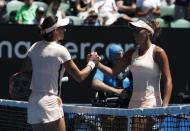 Tennis - Australian Open - Rod Laver Arena, Melbourne, Australia, January 22, 2018. Madison Keys of the U.S. shakes hands with Caroline Garcia of France after winning their match. REUTERS/Edgar Su