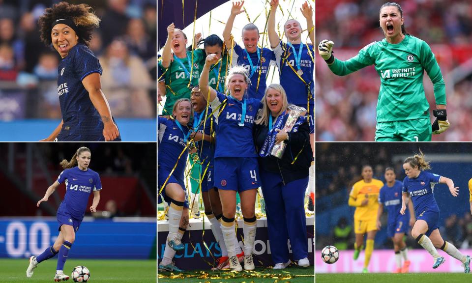<span>Clockwise from top left clockwise: Lauren James, Millie Bright at the centre of the title celebrations, Zećira Mušović, Erin Cuthbert and Melanie Leupolz.</span><span>Composite: Tom Jenkins/The Observer, Getty</span>