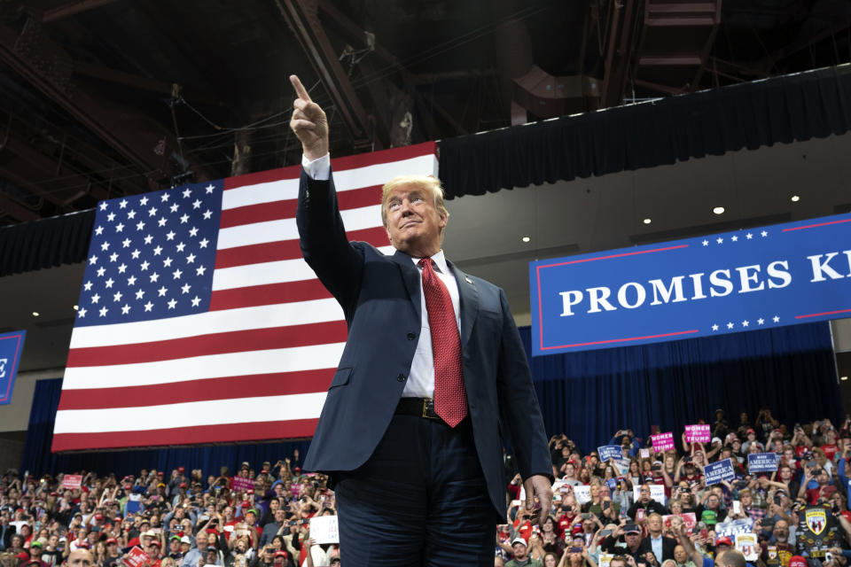 President Donald Trump makes his second visit to Minnesota, with a rally on Thursday, Oct. 4, 2018, in Rochester, Minn. (Glen Stubbe/Star Tribune via AP)