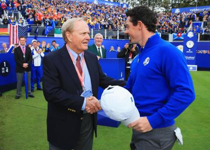 Rory McIlroy shakes hands with Jack Nicklaus. (Getty Images)