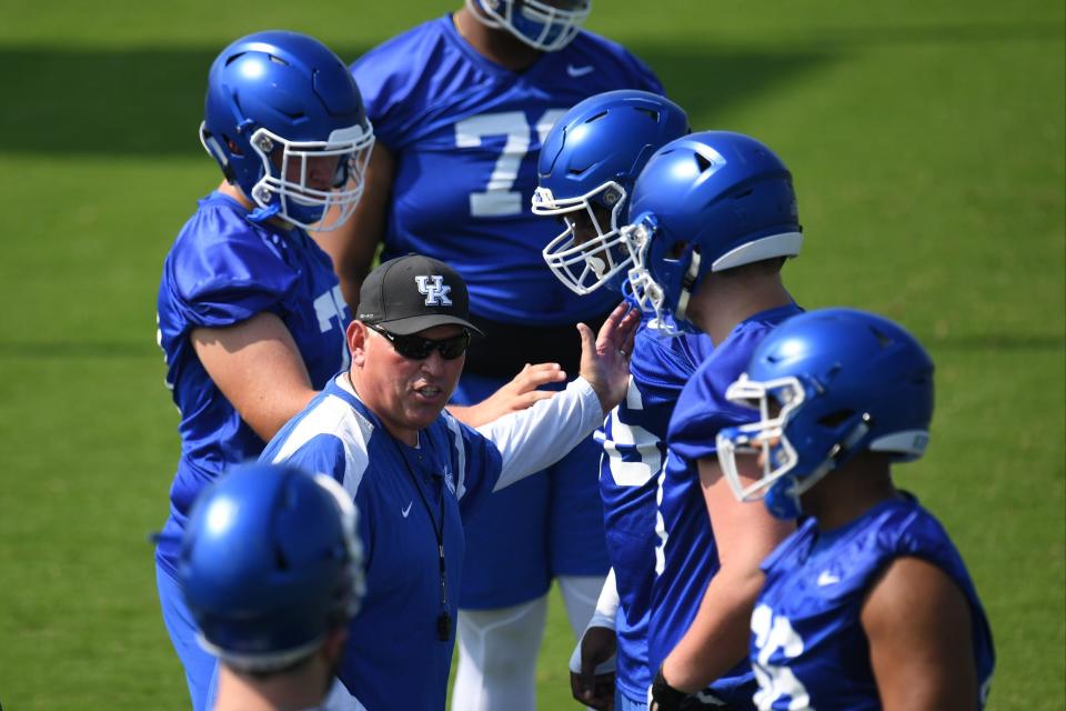 Offensive line coach John Schlarman during the UK football Fan Day at Nutter practice field in Lexington, Kentucky on Saturday, August 4, 2018. 