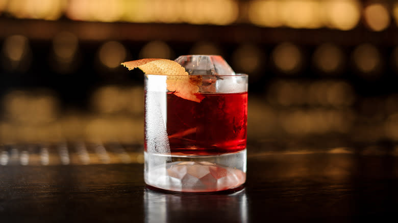 Boulevardier cocktail with ice