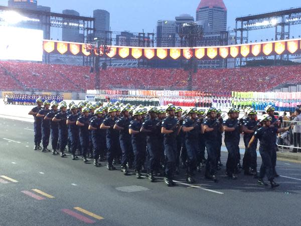 The Singapore Civil Defence Force contingent seen during the 2015 National Day Parade. (Yahoo News Singapore file photo)