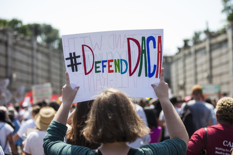 People&nbsp;march against the Trump administration's decision to end DACA on Sept. 5 in Washington, D.C. (Photo: Zach Gibson via Getty Images)