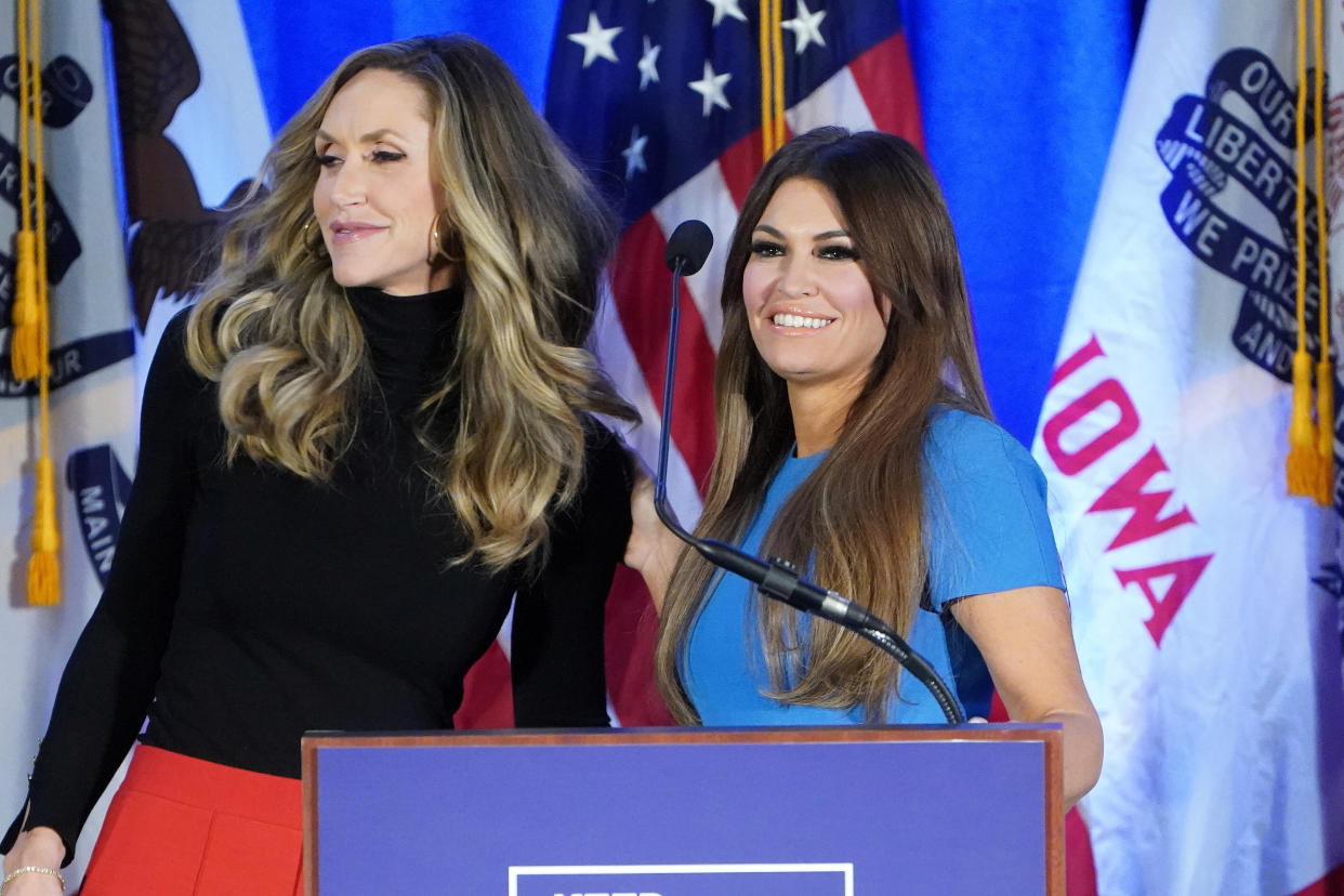 Lara Trump, left, and Kimberly Guilfoyle at a Feb. 3 news conference in Des Moines set up by the reelection campaign. (Photo: Carlo Allegri/Reuters)