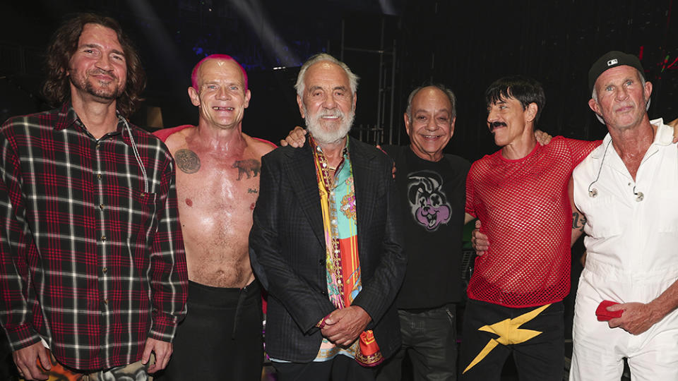 John Frusciante, Flea, Tommy Chong, Cheech Marin, Anthony Kiedis and Chad Smith at the 2022 MTV Video Music Awards held at Prudential Center on August  28, 2022 in Newark, New Jersey.