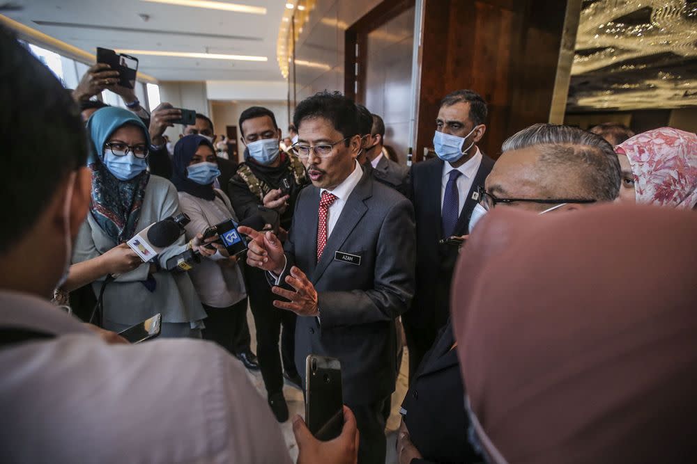 MACC chief commissioner Datuk Seri Azam Baki speaks to members of the media during a press conference at the Grand Hyatt Kuala Lumpur September 15, 2020. — Picture by Hari Anggara