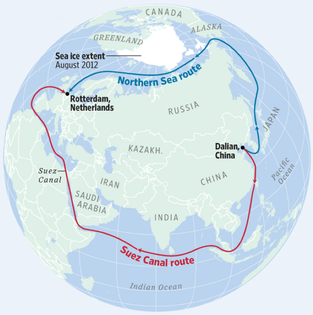 The route dramatically cuts shipping time between China and Europe. Source: European University