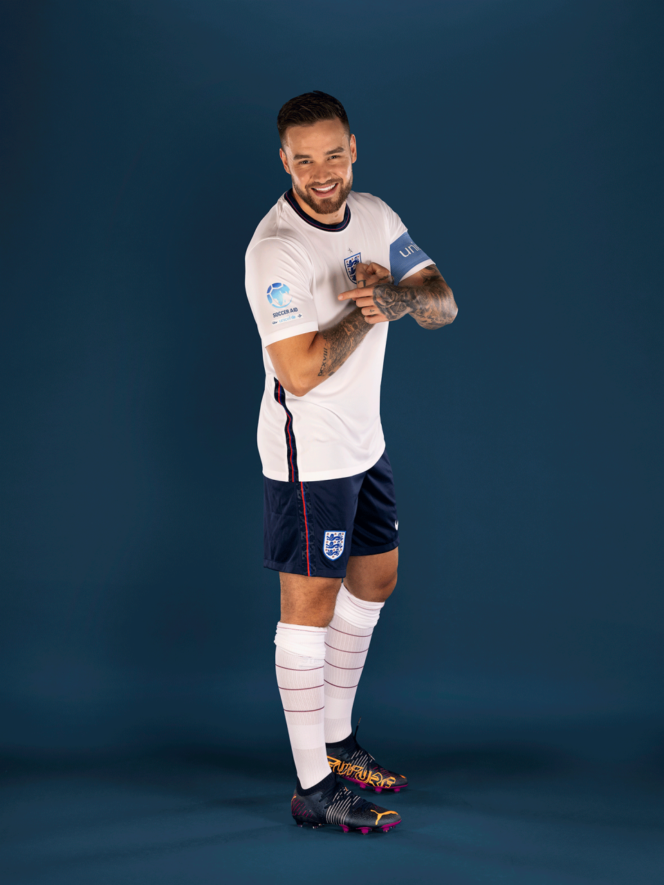 Liam Payne captains the England team. (Soccer Aid)