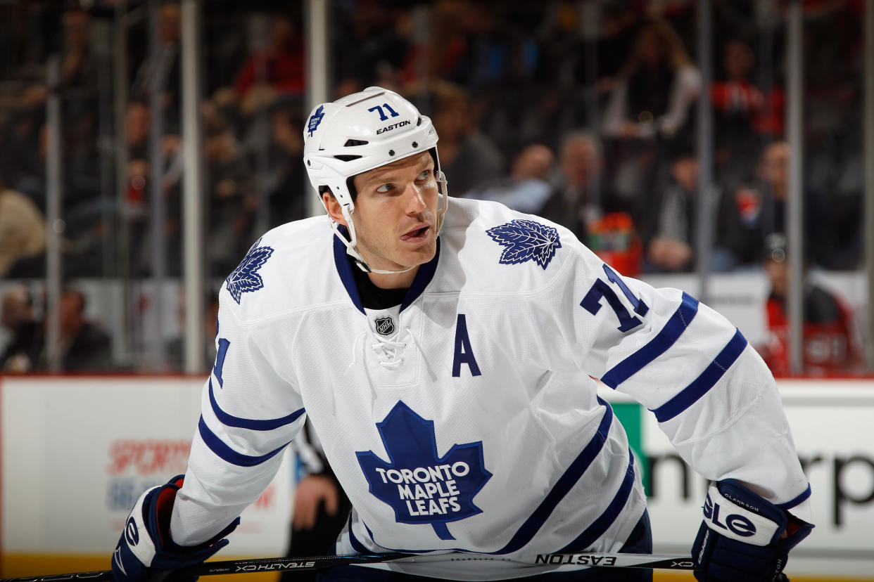 NEWARK, NJ - JANUARY 28: David Clarkson #71 of the Toronto Maple Leafs skates against the New Jersey Devils at the Prudential Center on January 28, 2015 in Newark, New Jersey. The Devils defeated the Maple Leafs 2-1 in the shootout.  (Photo by Bruce Bennett/Getty Images)