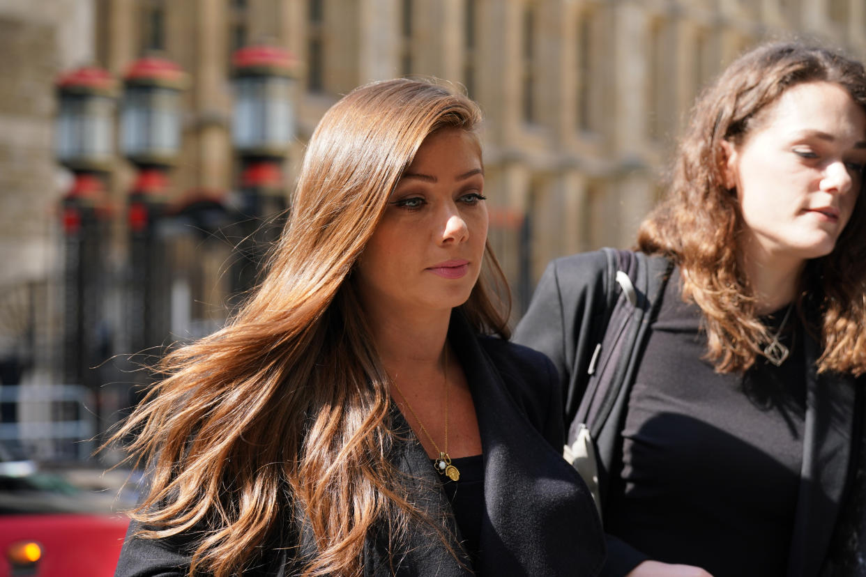 Former Coronation Street actress Nikki Sanderson (left) arrives at the Rolls Buildings in central London for her phone hacking trial against Mirror Group Newspapers (MGN). A number of high-profile figures have brought claims against MGN over alleged unlawful information gathering at its titles. Picture date: Friday June 9, 2023. (Photo by Lucy North/PA Images via Getty Images)