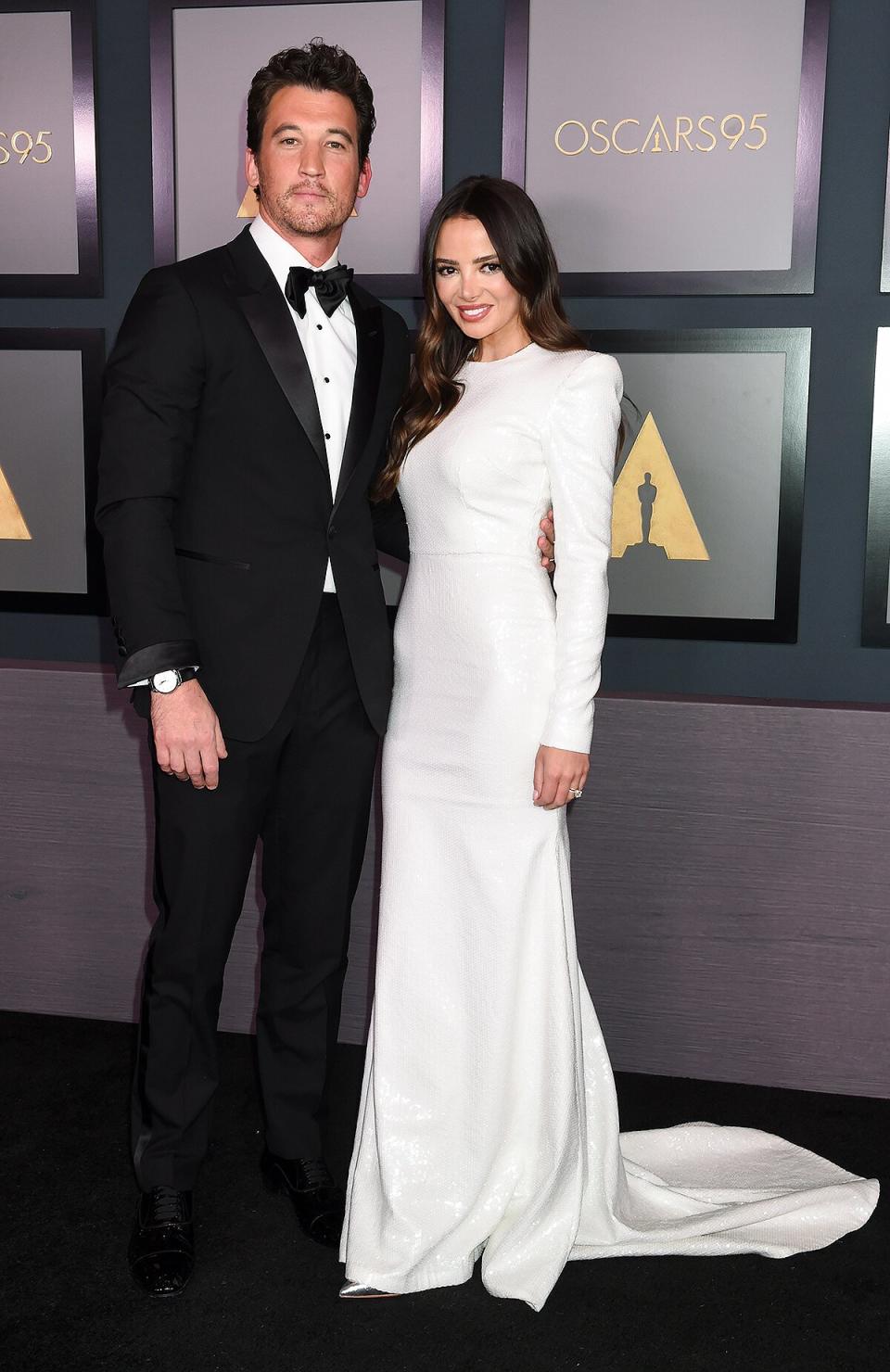 Miles Teller and Keleigh Sperry at the Academys 13th Governors Awards held at the Fairmont Century Plaza on November 19, 2022 in Los Angeles, California.