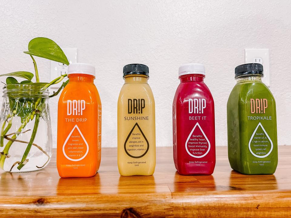 Drip Juice Bar organic, cold pressed juice comes in seven varieties. South Knoxville, April 25, 2023.