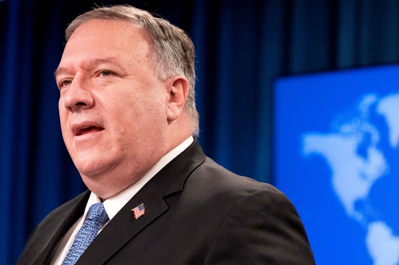 FILE PHOTO: U.S. Secretary of State Mike Pompeo gives a briefing to the media