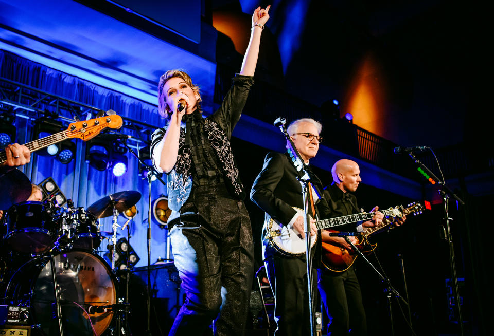 <p>Brandi Carlile and Steve Martin perform together at the American Museum of Natural History's 2022 Museum Gala in New York City on Dec. 1.</p>