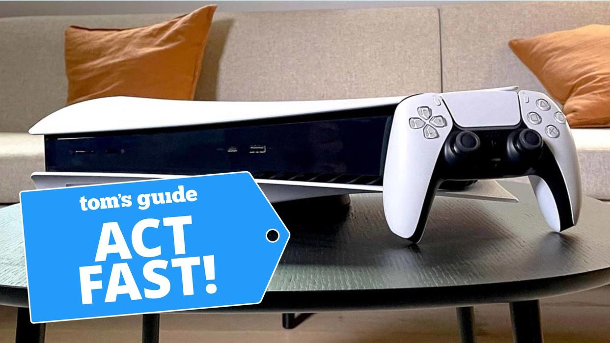  PS5 console on a table with a Tom's Guide deal tag 