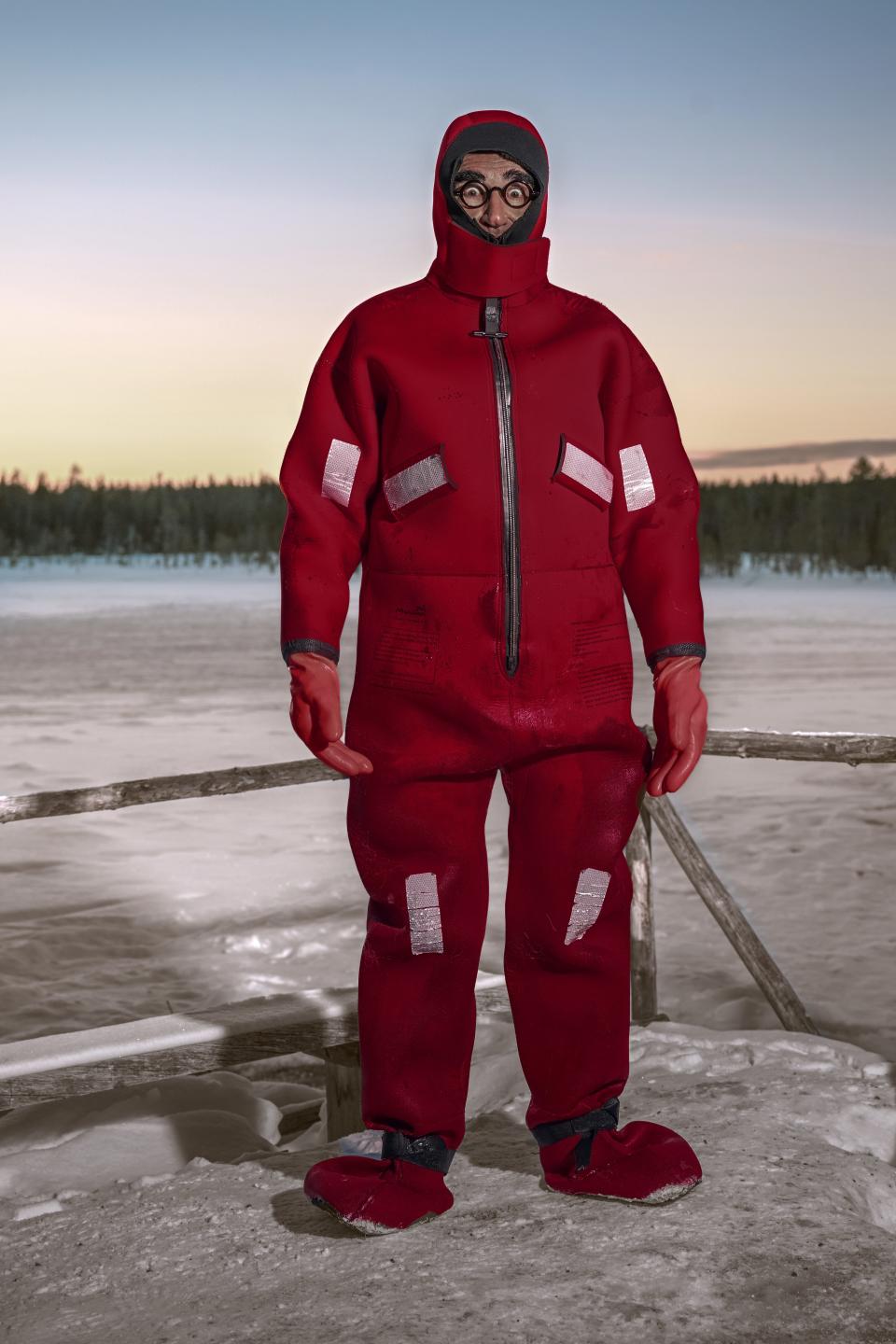 Eugene Levy gets ready for an icy plunge in Finland for "The Reluctant Traveler" on AppleTV+. "Water is not my thing. I'm not a strong swimmer," he says.