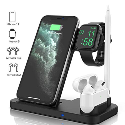 Updated Version 4 in 1 Wireless Charger, Apple Watch & AirPods & Pencil Charging Dock Station, Nightstand Mode for iWatch Series 5/4/3/2/1, Fast Charging for iPhone 11/11 Pro Max/XR/XS Max/Xs (Amazon / Amazon)