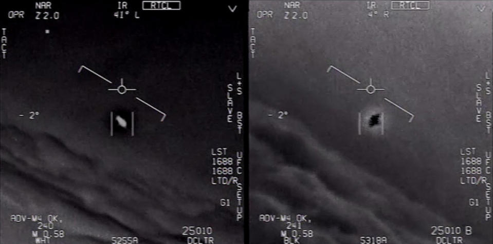 Stills from a Department of Defense video footage of a mysterious object intercepted by USN F/A-18 Super Hornet in 2004. (Photo: Dept. of Defense)