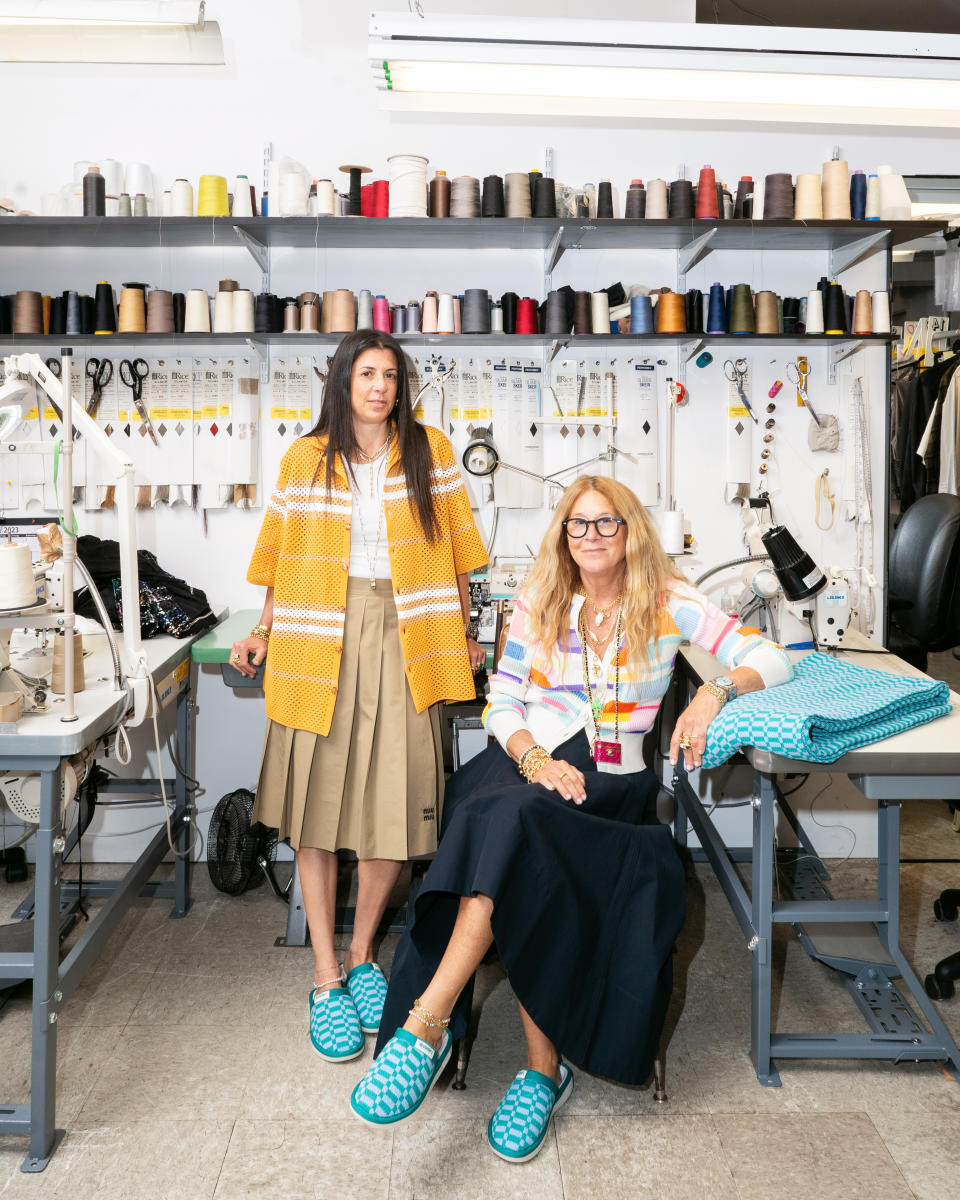 Marcy Hirshleifer Penn and Lori Hirshleifer wearing the l’Essential knit top slippers.