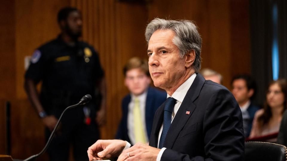 PHOTO: Secretary of State Antony Blinken takes his seat for the Senate Foreign Relations Committee hearing on the State Department's FY2025 budget request, May 21, 2024. (Bill Clark/CQ-Roll Call, Inc via Getty Images)