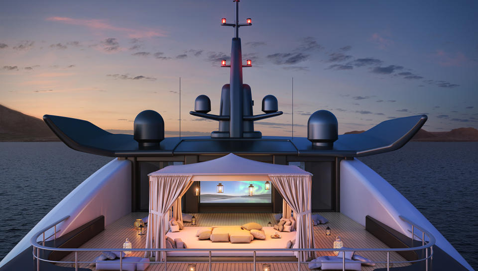 Oceanco debuted plans in Dubai for a 394-foot “resort”-style superyacht, dubbed Amara, which was created in conjunction with Australia-based Sam Sorgiovanni Designs. Penned with an eye toward entertaining and cruising with family and friends, this yacht will be able to provide comfort and relaxation for 20 guests.