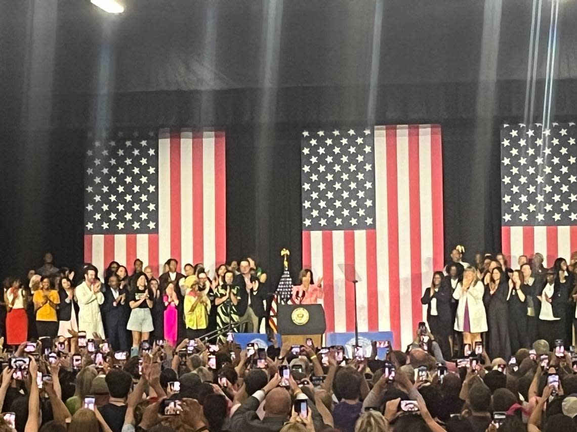“We, all of us, are now called upon to advance the promise of freedom, including the freedom of every woman to make decisions about her own body,” Vice President Kamala Harris told the crowd in Charlotte.