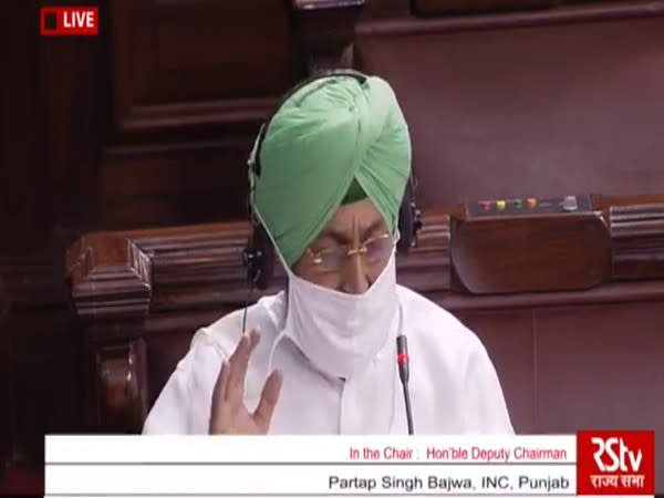 Congress MP Partap Singh Bajwa in Rajya Sabha on Sunday. 