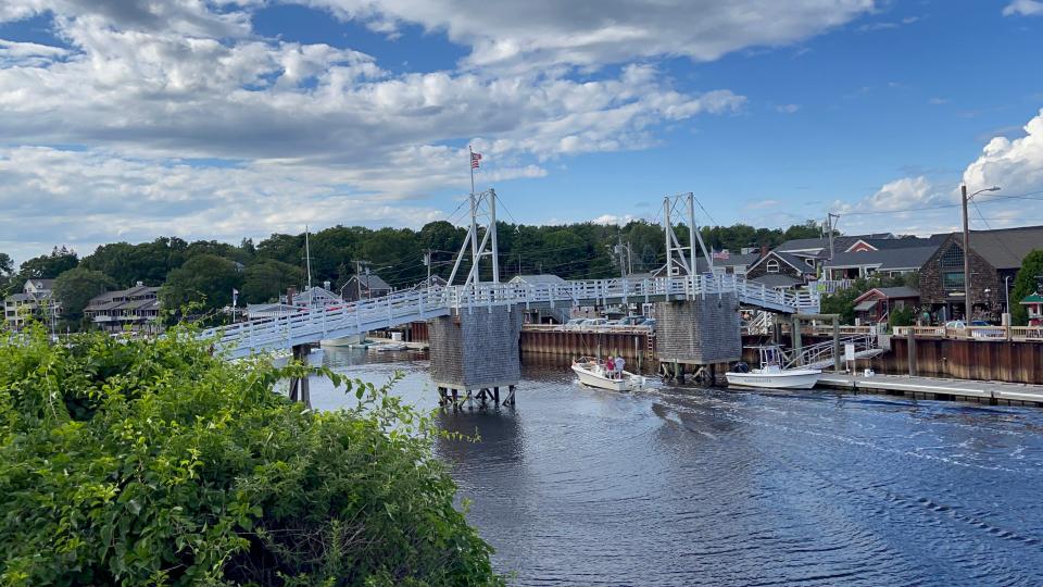 The Perkins Cove Bridge in Ogunquit, Maine, pictured here on July 30, 2021, crosses from a residential area to waterfront shops and eateries.