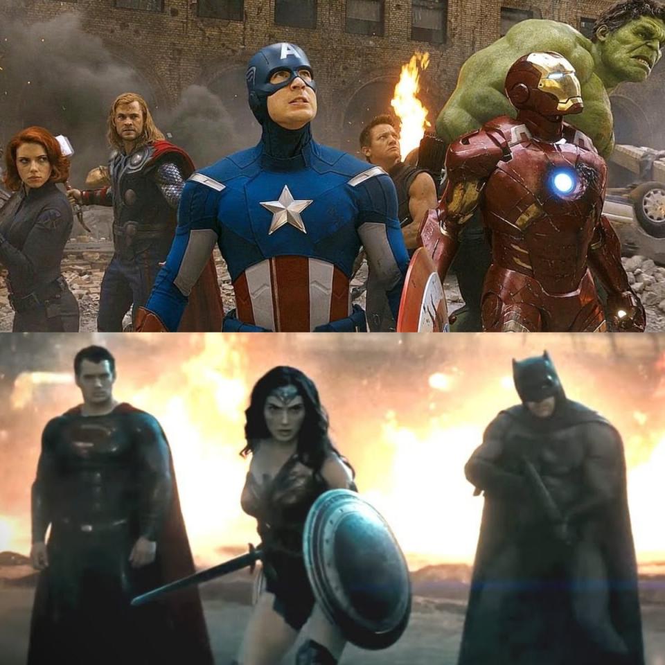 The Avengers form in the original 2012 film, and Superman, Wonder Woman and Batman fight Doomsday in Batman v. Superman: Dawn of Justice.