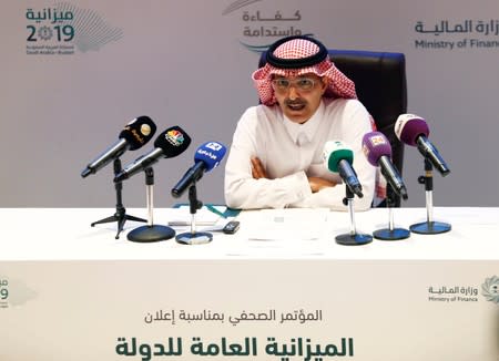 FILE PHOTO: Saudi Minister of Finance Mohammed al-Jadaan speaks during a news conference in Riyadh