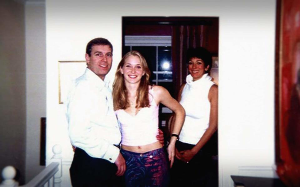 Prince Andrew, Virginia Roberts Giuffre and Ghislaine Maxwell in 2001 