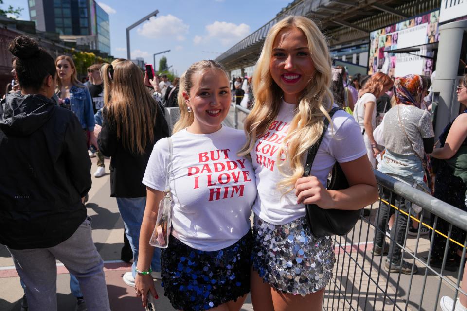 Morgan, left, and Kendall Kutzavitch line up outside of La Défense Arena in Paris, France, where Taylor Swift is launching the European leg of her Eras Tour on Thursday, May 9, 2024.