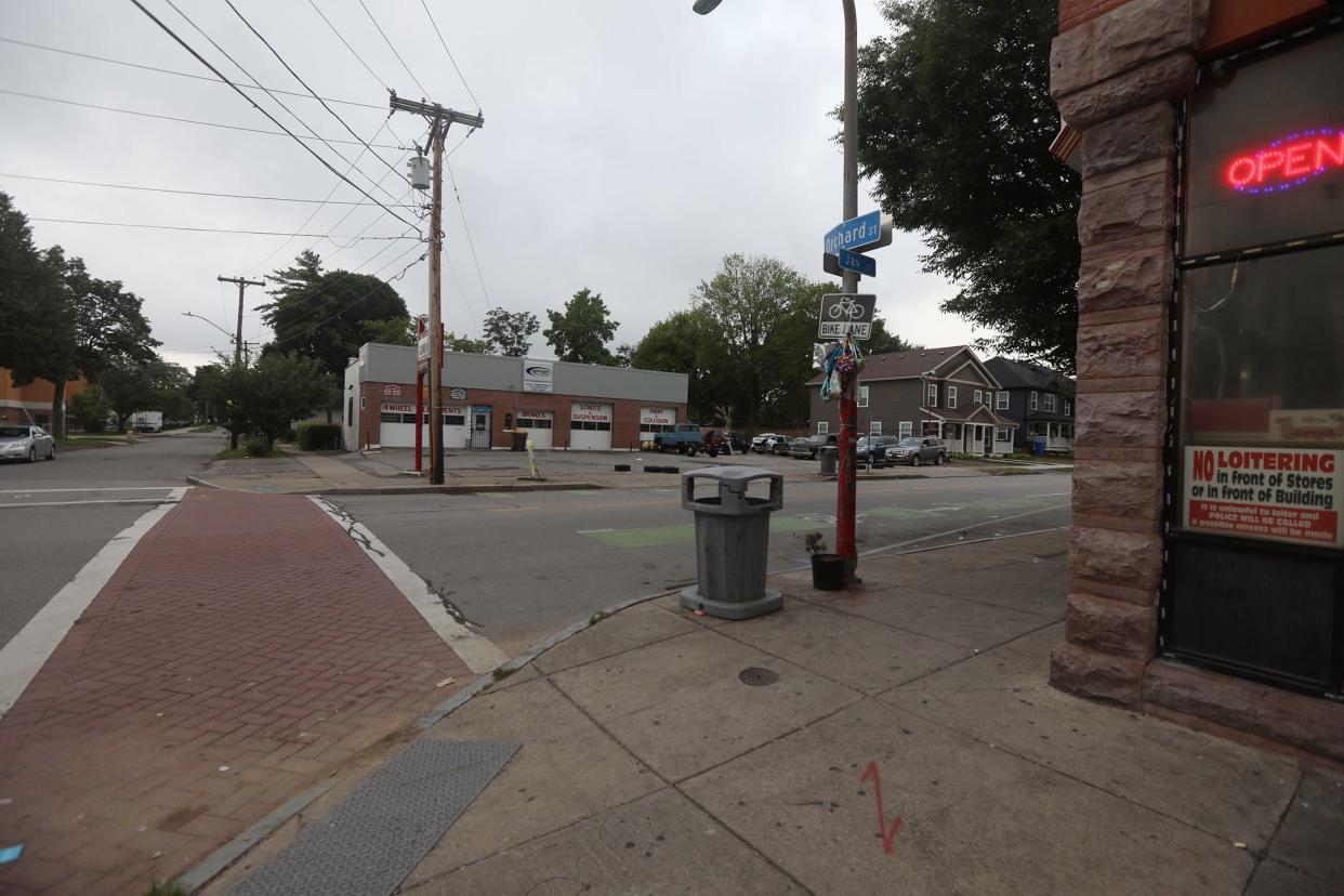 Shaqur Nesmith, 22, was fatally shot in the area of Orchard and Jay Street Wednesday night.  Friends had gathered at the intersection to mourn him Thursday, July 23, 2020.  