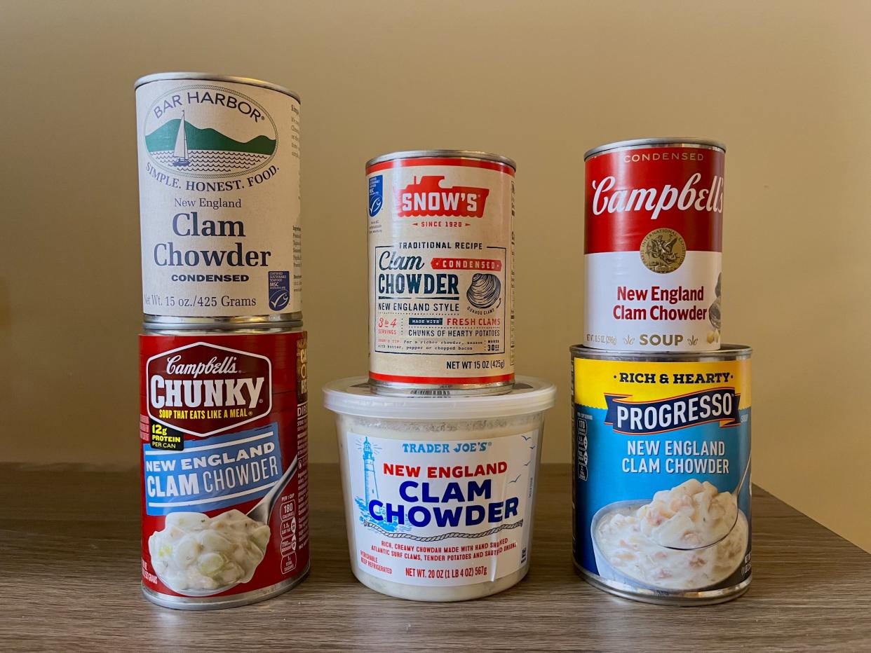 six brands of canned clam chowder