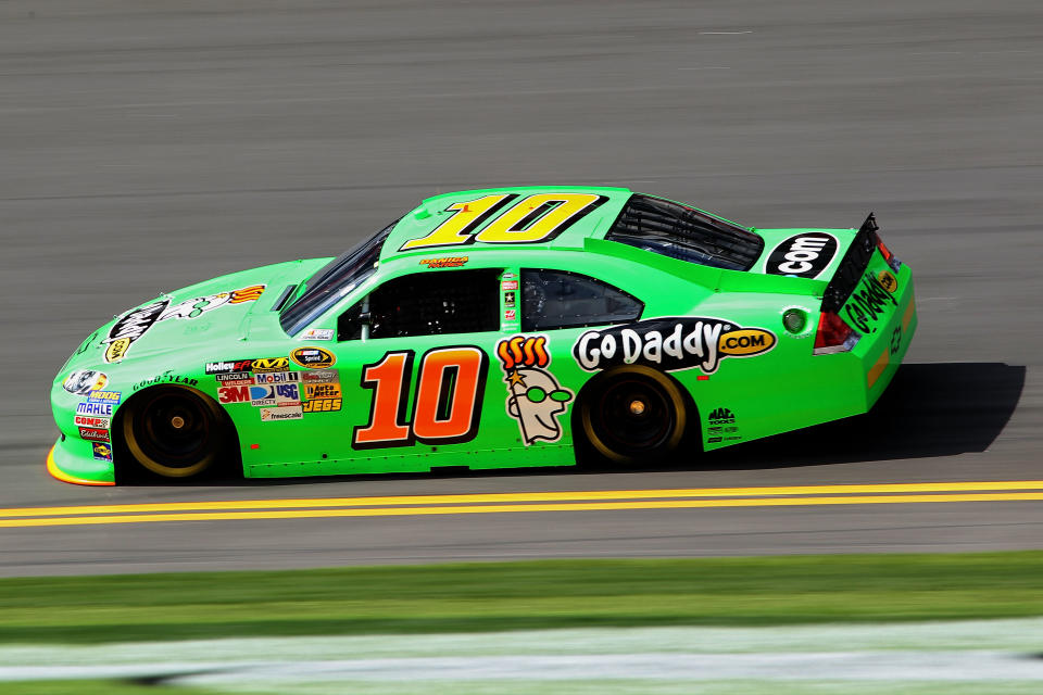 DAYTONA BEACH, FL - FEBRUARY 19: Danica Patrick, driver of the #10 GoDaddy.com Chevrolet, qualifies for the NASCAR Sprint Cup Series Daytona 500 at Daytona International Speedway on February 19, 2012 in Daytona Beach, Florida. (Photo by Jamie Squire/Getty Images)