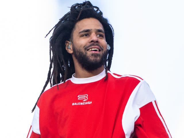 <p>Joseph Okpako/WireImage</p> J Cole performs on the main stage during Day 2 of Wireless Festival in July 2022 in London, England.