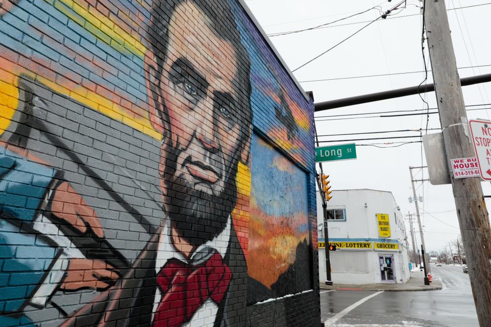 A depiction of President Abraham Lincoln as part of a Bronzeville mural along Governors Place near Long Street on Tuesday, Dec. 1, 2020 in Columbus, Ohio.