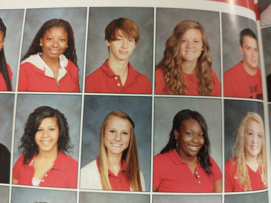 Mallory Beach's high school yearbook photo (bottom, second from left).