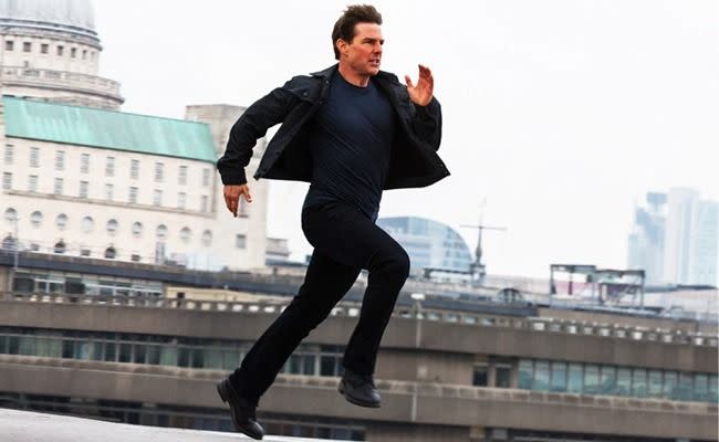 ethan hunt runs down the street in london in a scene from mission impossible fallout it is the sixth film if you're watching the mission impossible movies in order