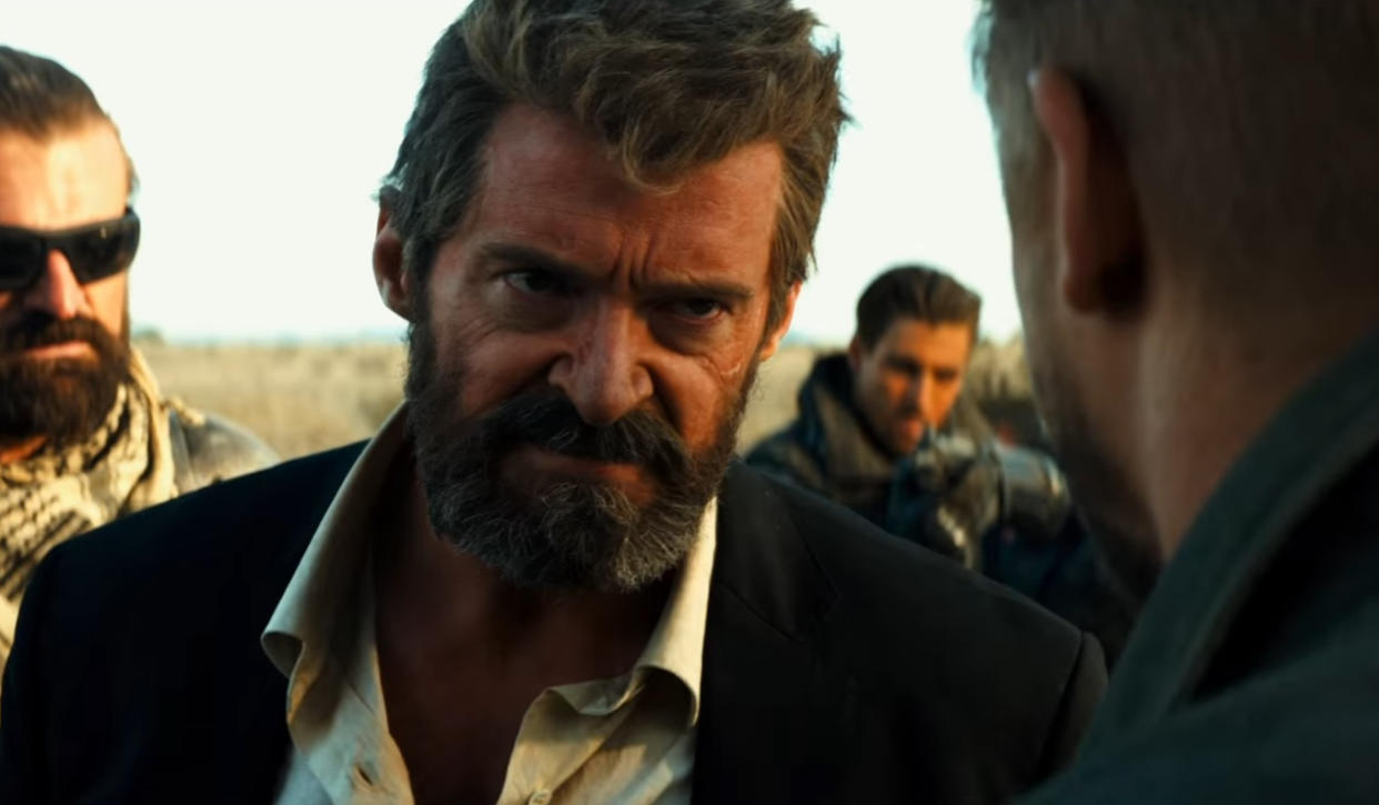 Hugh Jackman looking extremely miffed in the first trailer for 'Logan'. (Credit: 20th Century Fox)