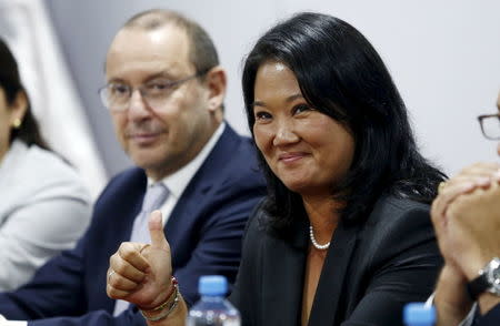 Peru's presidential candidate Keiko Fujimori attends a meeting at Peru's electoral board in Lima, Peru, April 18, 2016. REUTERS/Mariana Bazo