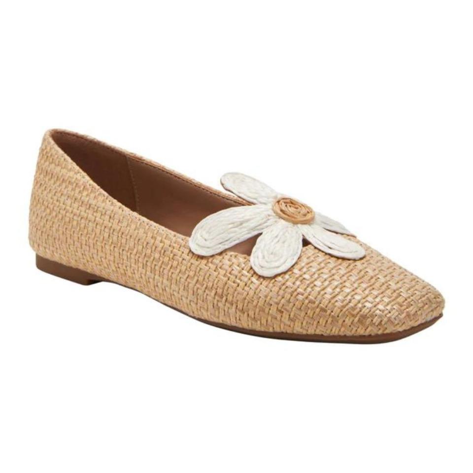 woven natural and white daisy flat