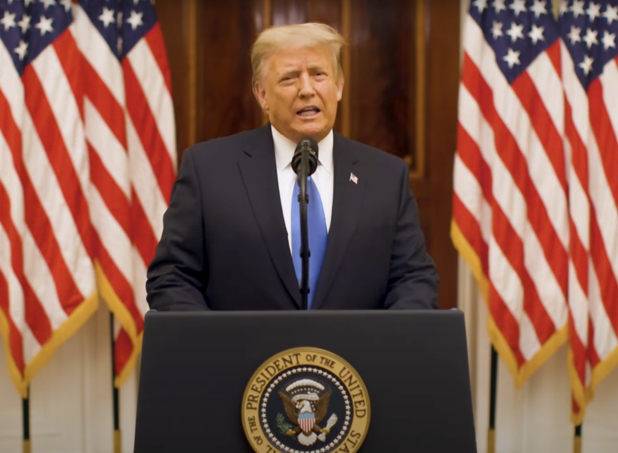 Donald Trump makes a farewell address in a video released by the White House (White House)
