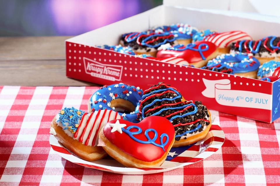 Krispy Kreme’s “I Heart America” collection features four new doughnuts just in time for July 4 celebrations.