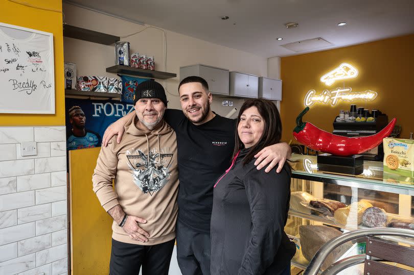 Francesco with his mum and dad at their deli on Blackfriars Road