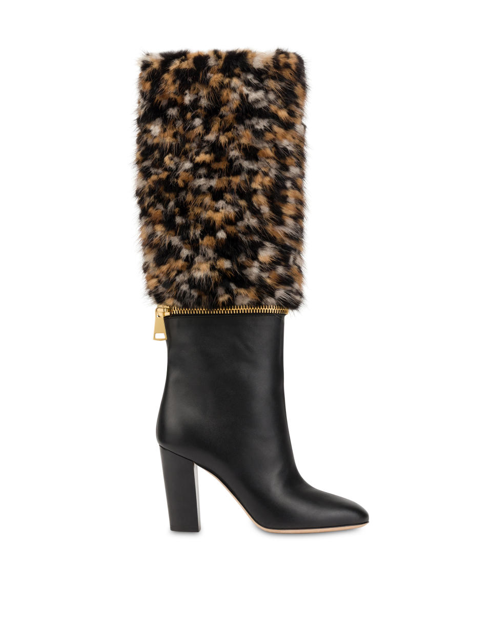 Pollini’s convertible boot with pieced vintage fur.